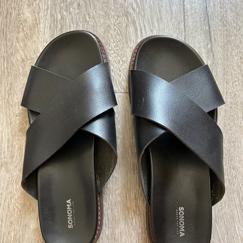 Sonoma Black Slide Sandals with Criss-Cross Straps